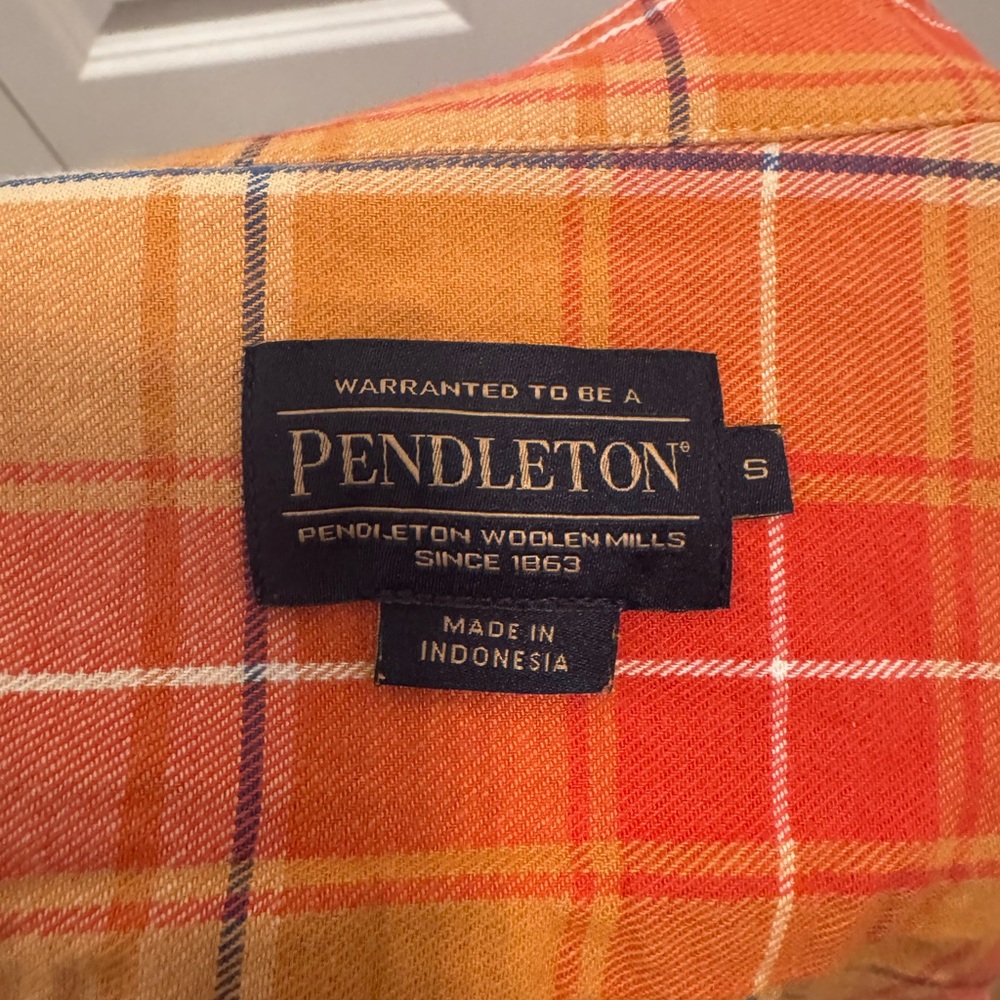 Pendleton Orange Checkered Plaid Flannel Button U… - image 5